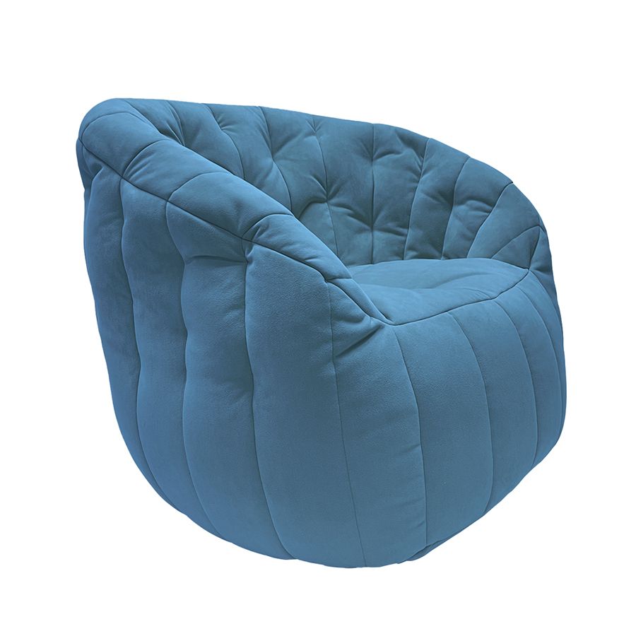 синее полукруглое бескаркасное кресло Butterfly Sofa велюровое для гостиной, домашнего кинотеатра и офиса — фото в интерьере