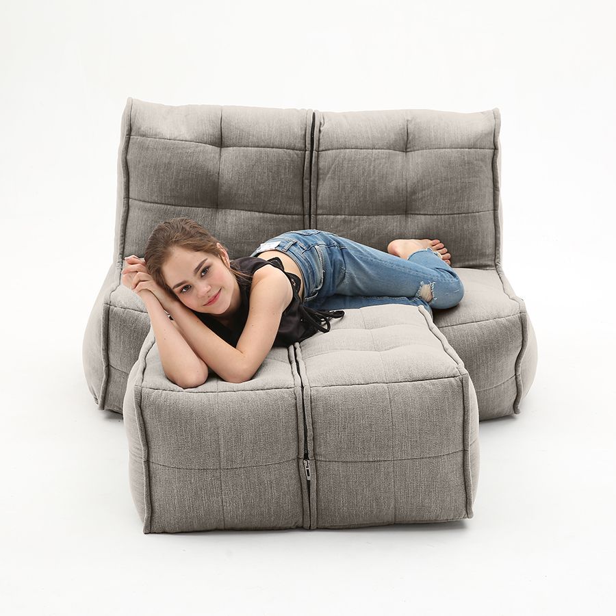 серое просторный модульный диван Twin Couch Deluxe шенилловое для гостиной и лаунж-зоны — вид сбоку