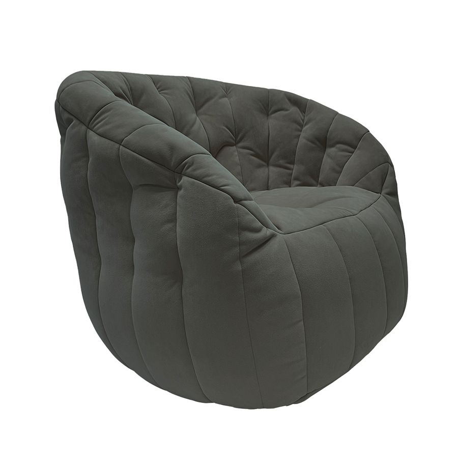 чёрное-графитовое полукруглое бескаркасное кресло Butterfly Sofa велюровое для гостиной, домашнего кинотеатра и офиса — фото в интерьере
