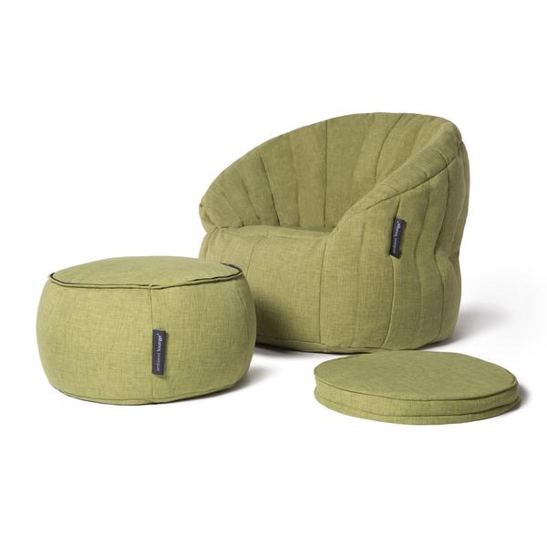 зелёное пуф с подлокотниками Wing Ottoman из Sofa Weave для гостиной и лаунж-зоны — фото в интерьере