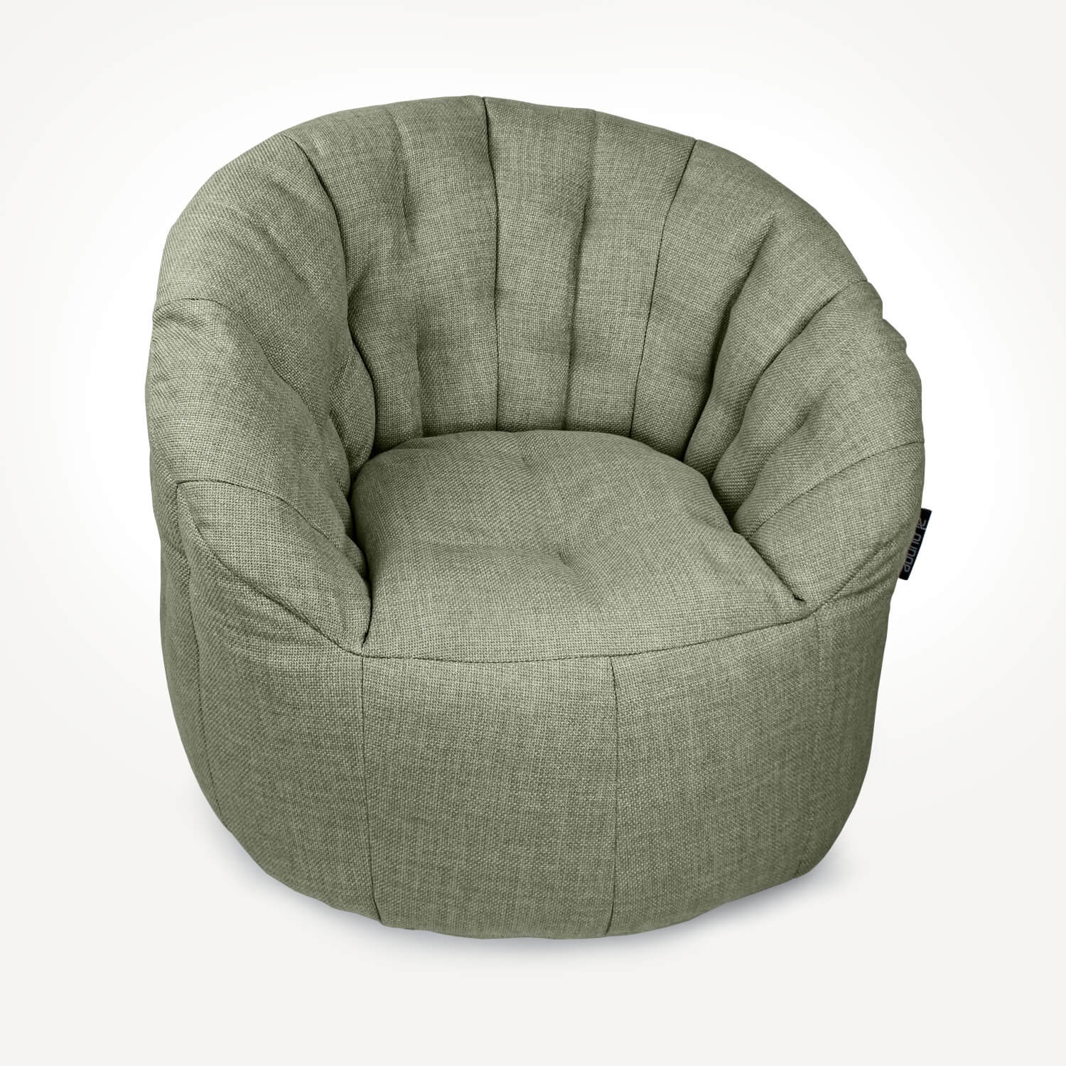 зелёное полукруглое бескаркасное кресло Butterfly Sofa из рогожки для гостиной, домашнего кинотеатра и офиса — вид сбоку