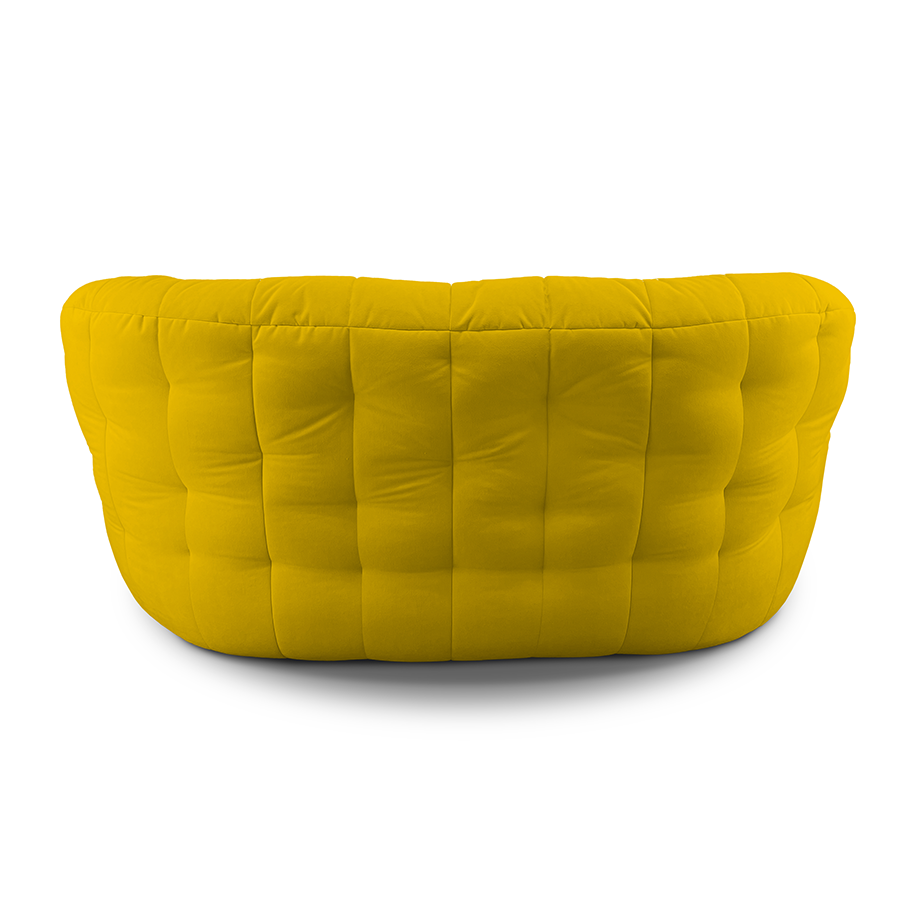 жёлтое двойной бескаркасный диван Butterfly Twin Sofa велюровое для гостиной и домашнего кинотеатра — фото в интерьере