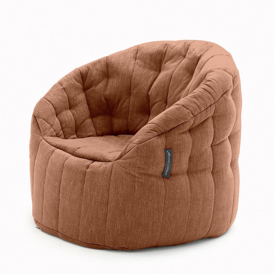 терракотовое полукруглое бескаркасное кресло Butterfly Sofa шенилловое для гостиной, домашнего кинотеатра и офиса — фото в интерьере