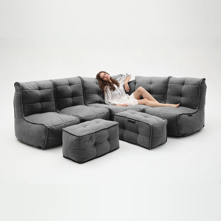 чёрное-графитовое большой лаунж-гарнитур Mod5 Living Lounge шенилловое для гостиной и event-пространства — фото в интерьере