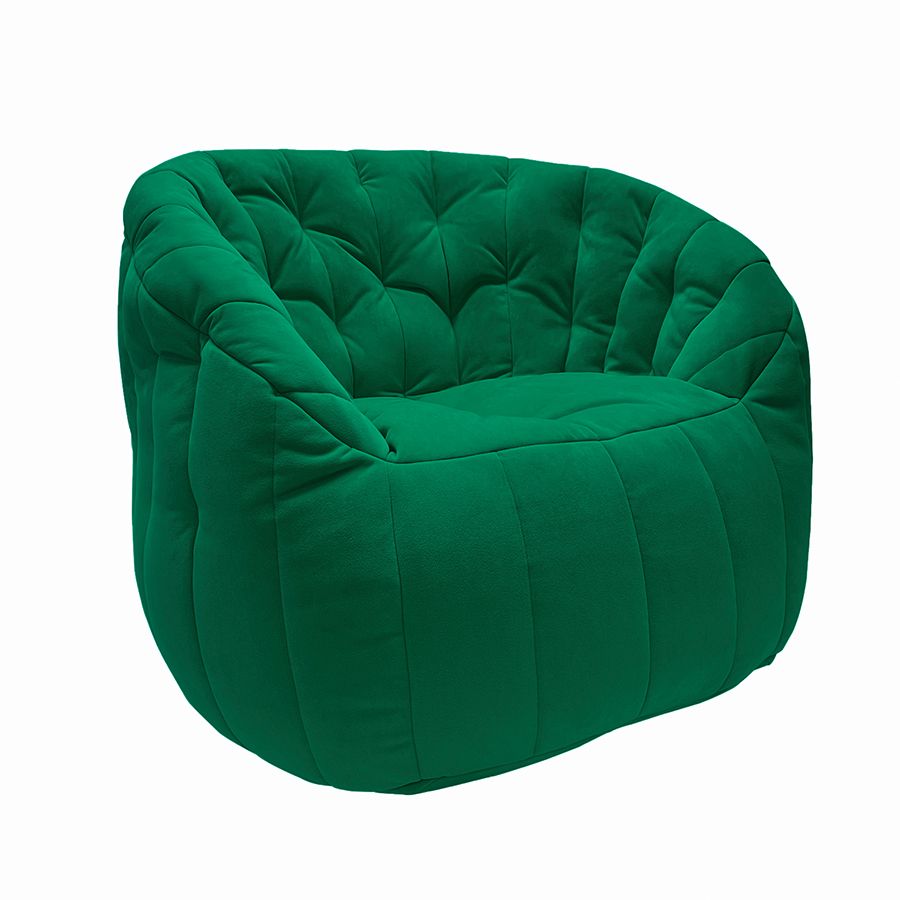 зелёное полукруглое бескаркасное кресло Butterfly Sofa велюровое для гостиной, домашнего кинотеатра и офиса — вид сбоку