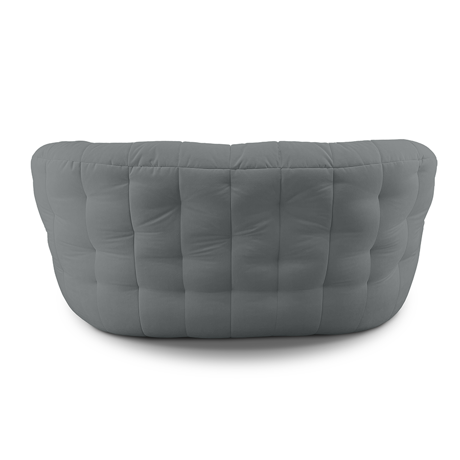 серое двойной бескаркасный диван Butterfly Twin Sofa велюровое для гостиной и домашнего кинотеатра — вид сбоку