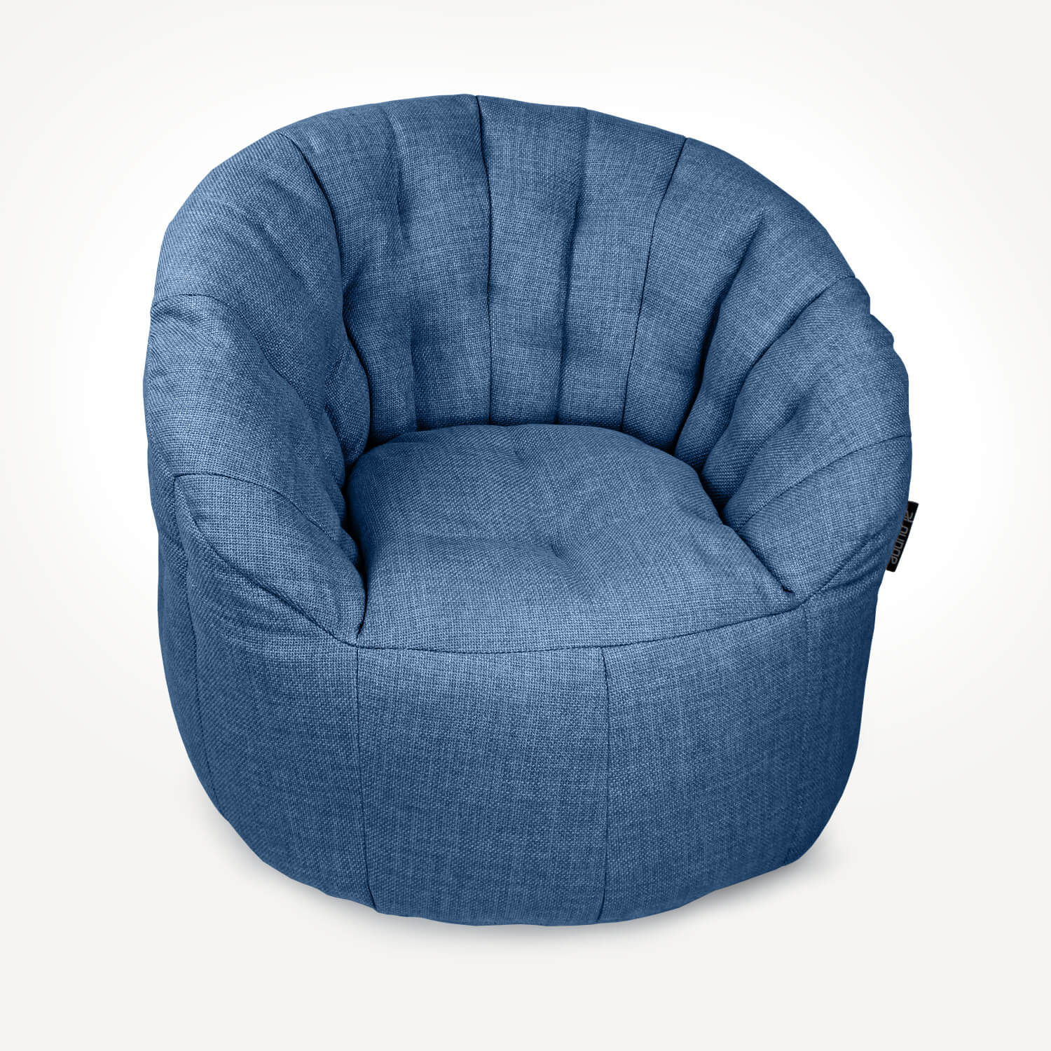 синее полукруглое бескаркасное кресло Butterfly Sofa из рогожки для гостиной, домашнего кинотеатра и офиса — вид сбоку