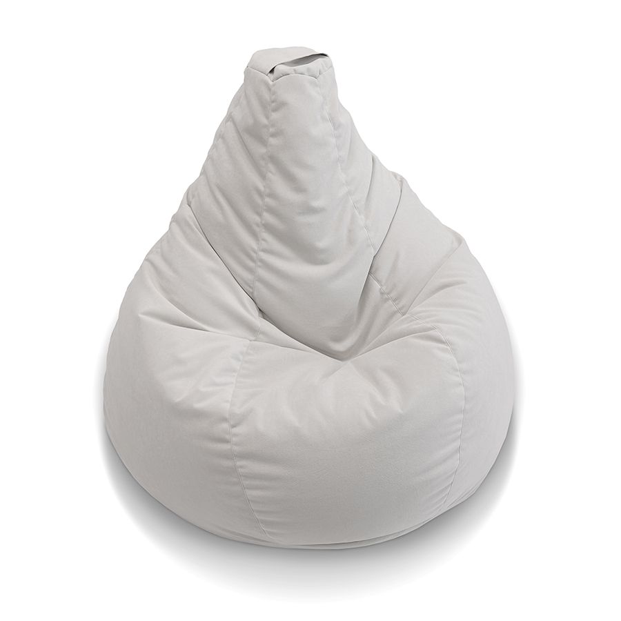 светло-серое классический пуф-мешок Bean Bag велюровое для детской, игровой и офиса — фото в интерьере