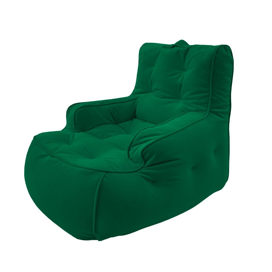 зелёное уличное лаунж-кресло Tranquility Armchair велюровое для террасы, сада и веранды — фото в интерьере