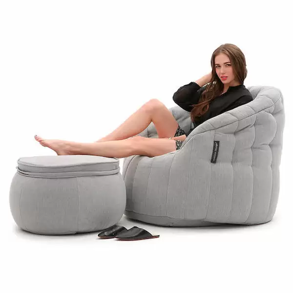 купить бескаркасное широкое кресло и пуф под ноги набор Butterfy Chaise